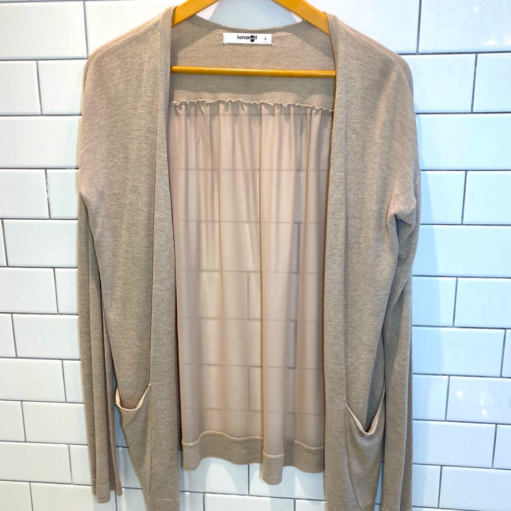 Sheer Back Cardigan with Pockets